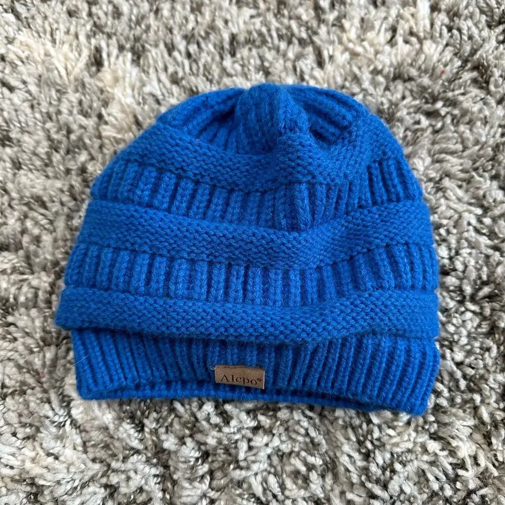 Alepo Blue Knit Toddler Little Kids Winter Hat Beanie Plush Sherpa Lined